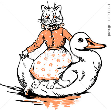 アヒルに乗った猫のイラスト アヒルに乗った猫のイラスト 109512791