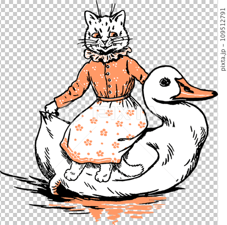 Illustration of a cat riding a duck Illustration of a cat riding a duck 109512791