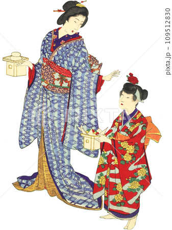 【真作】浮世絵 女性と子供 浮世絵 女性と子供 イラストのイラスト素材 [109512830] - PIXTA