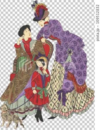 浮世絵　洋服の女性たち　イラスト 109512832
