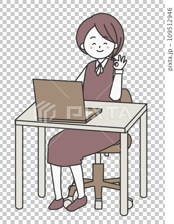 パソコンを操作してOKのポーズをとる女性 109512946