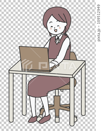 パソコンを操作して笑顔の女性 109512949