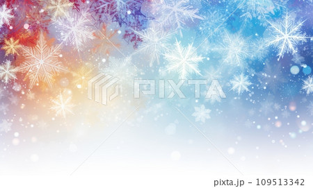 Winter snow background with bokeh lights and snowflakes. 109513342