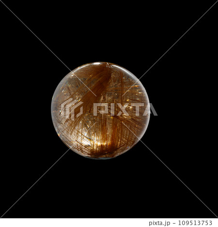 Ball of quartz with rutile on a black background 109513753