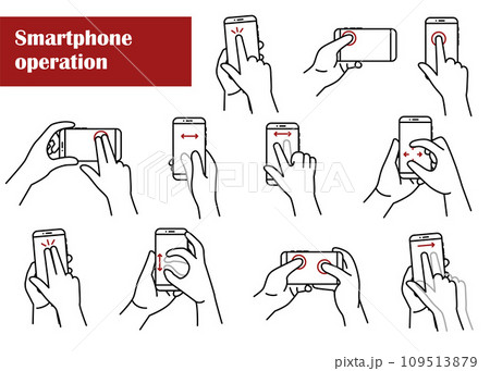 Simple illustration of a hand operating a smartphone. Actions to operate a phone icons. Vector illustration EPS10 109513879