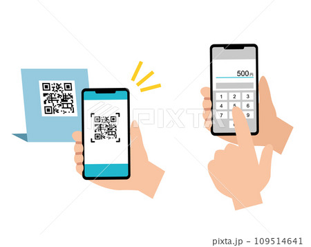 スマホでQRコードを読み取り操作するイラスト 109514641