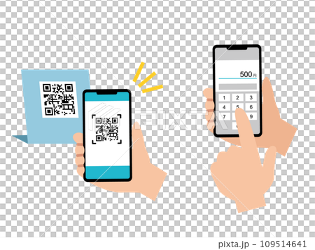 Illustration of reading and operating a QR code with a smartphone Illustration of reading and operating a QR code with a smartphone 109514641
