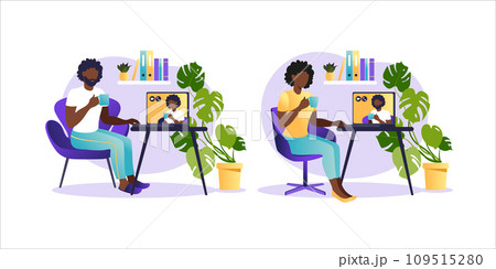 African woman and man sitting at laptop and using website for dating or searching for love. Virtual relationships and online dating. African woman and man sitting at laptop and using website for dating or searching for love. Virtual relationships and online dating. 109515280