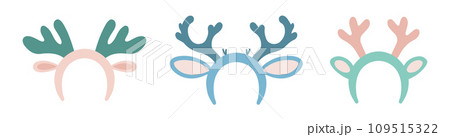 Reindeer Antlers Headband Set. Vector illustration. Pastel Green and Pink color. Christmas Accessory 109515322