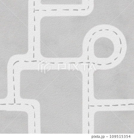 Road Pattern Watercolor illustration. Hand drawn Map seamless background. Template for the design of carpets for children to play with cars. Gray roadway surface texture for design paper. 109515354