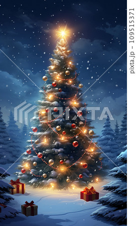 イルミネーションが輝くクリスマスツリーのイラスト素材 AI画像 イルミネーションが輝くクリスマスツリーのイラスト素材 AI画像 109515371