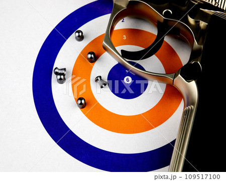 Paper Target with Air Pistol and Pellets Closeup View 109517100
