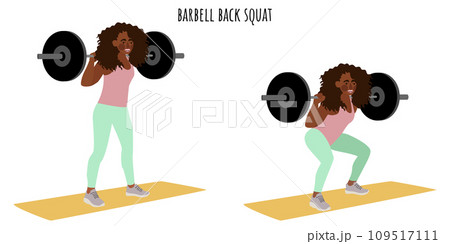 Young woman doing barbell back squat exercise 109517111