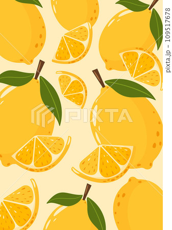 Lemon background with whole and sliced fruits. Summer vitamin vector illustration for banner, poster, flyer, card. a4 format 109517678