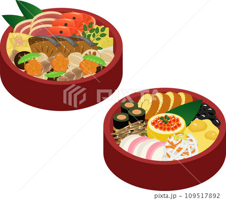 丸い重箱に入ったおせち 109517892