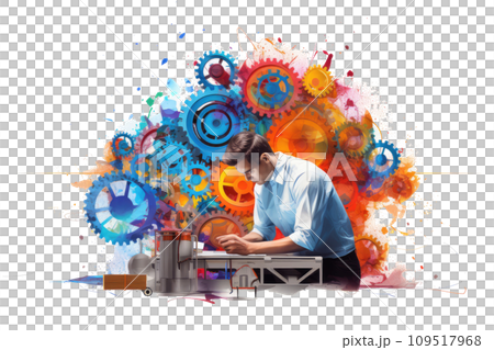AI-generated content. Mechanical engineer during the work 3d colorful illustration - Generative AI. AI-generated content. Mechanical engineer during the work 3d colorful illustration - Generative AI. 109517968