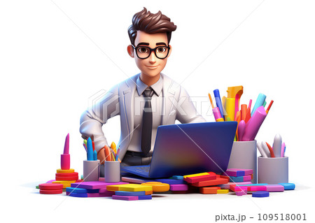 AI-generated content. It manager during the work 3d colorful illustration - Generative AI. AI-generated content. It manager during the work 3d colorful illustration - Generative AI. 109518001