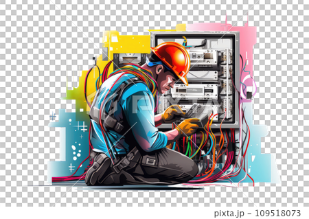 AI-generated content. Electrician during the work 3d colorful illustration - Generative AI. 109518073