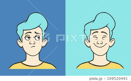 Skeptical and joyful cartoon guy Skeptical and joyful cartoon guy 109520491