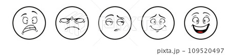 Round faces emotions set. Characters with anger and surprise expressing Round faces emotions set. Characters with anger and surprise expressing 109520497