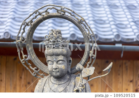 Nagahama, Shiga Prefecture, Japan. Nov 21, 2023. A close up to a stone a Japanese Fine Antique rock Guan Yin of Compassion. Nagahama, Shiga Prefecture, Japan. Nov 21, 2023. A close up to a stone a Japanese Fine Antique rock Guan Yin of Compassion. 109520515