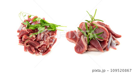 Poultry Offal Slices Isolated, Raw Chicken Stomach, Poultry Giblets, Fresh Turkey Stomach, Chicken Gizzard Poultry Offal Slices Isolated, Raw Chicken Stomach, Poultry Giblets, Fresh Turkey Stomach, Chicken Gizzard 109520867