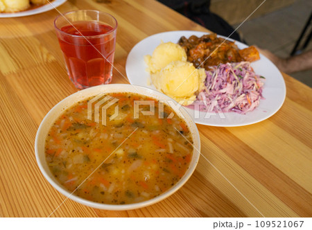 Vegetable Soup, Solyanka with Vegetables and Cereals, Soljanka, Saltwort with Rice, Cabbage, Tomatoes 109521067