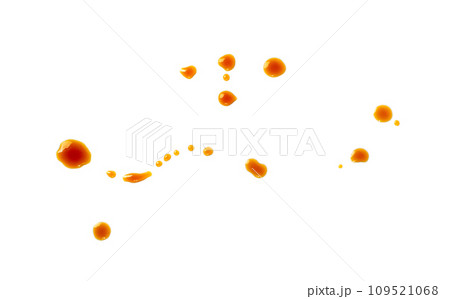 Spilled Soy Sause Isolated, Teriyaki Drops, Oyster Sauce, Balsamic Vinegar Puddles on White Background 109521068