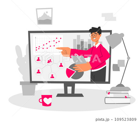 Online learning concept. Desktop with computer...のイラスト素材 [109523809 ...