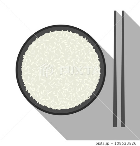 Flat icon of plan of Rice bowl with chopsticks. Vector for food design. 109523826