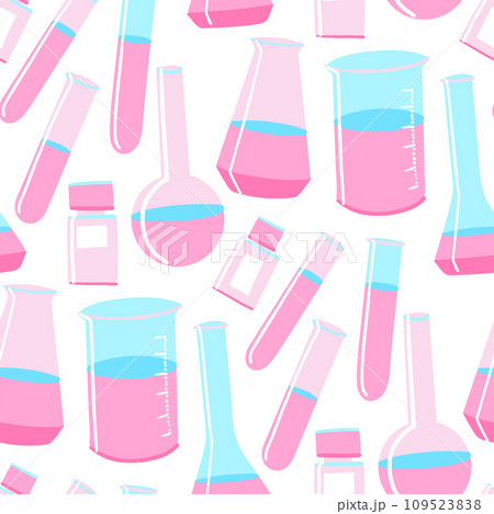 Vector set of abstract chemical flasks and bottles. Repeated seamless pattern 109523838