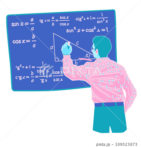 Male teacher writes mathematical formulas on the blackboard 109523873