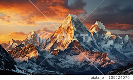 AI-generated content. mountain peaks in beautiful sunset light AI-generated content. mountain peaks in beautiful sunset light 109524076