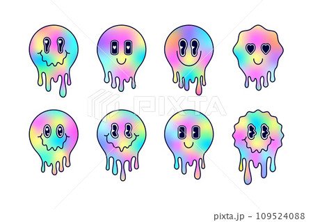 Set of melting emoji in cartoon style. Line art style. 109524088
