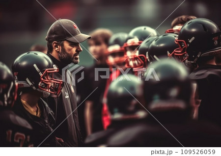 AI-generated content. Coach explaining the game plan for kids team 109526059