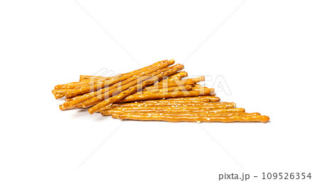 Bread Sticks, Pretzel Straws, Sesame Grissini, Pretzels Snack with Sesame Seeds, Long Rusks 109526354