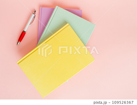 Copybook Mockup, Pink Notebook on Office Desk with Copy Space for Text, Moleskin Template 109526367