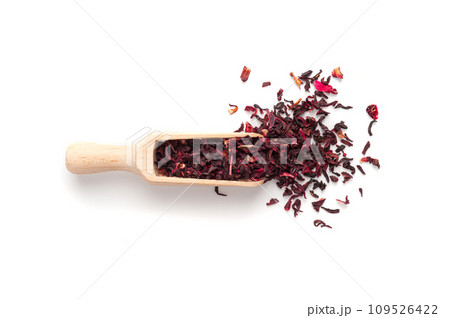 Dry Hibiscus Tea Isolated, Dry Rose Petals, Fruit Red Tea, Karkade Leaves, Dried Herbal Drink, Roselle Petal Dry Hibiscus Tea Isolated, Dry Rose Petals, Fruit Red Tea, Karkade Leaves, Dried Herbal Drink, Roselle Petal 109526422