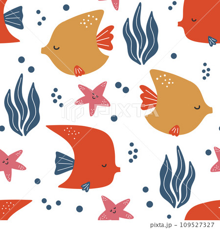 Undersea pattern with creative and colorful fishes and corals. Undersea pattern with creative and colorful fishes and corals. 109527327