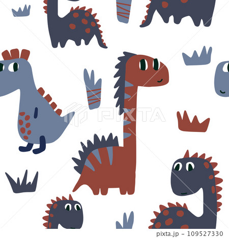 Cute seamless childish pattern with cute dinosaurs. Kids texture for fabric, wrapping, textile, wallpaper, apparel.  109527330
