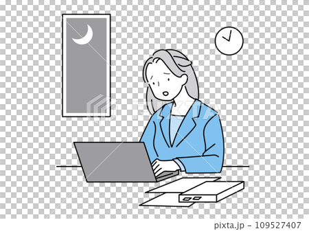 遅い時間まで残業するスーツの女性 遅い時間まで残業するスーツの女性 109527407