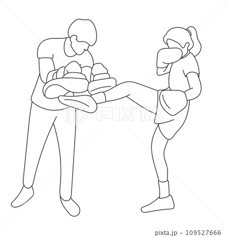 woman boxing training exercise with male trainer illustration vector hand drawn isolated on white background 109527666