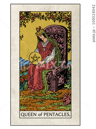Rider Tarot Minor Arcana Queen of Pentacles - Stock Illustration