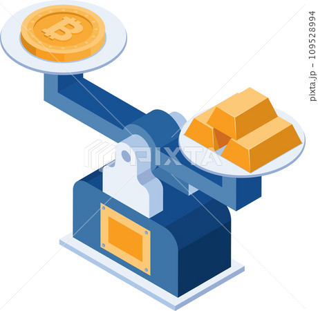 Isometric Bitcoin Equal to Gold on Scale 109528994