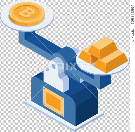 Isometric Bitcoin Equal to Gold on Scale 109528994