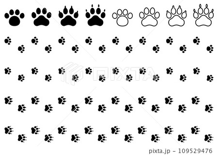 モノクロのイヌ、ネコの足跡のベクターイラストセット 109529476