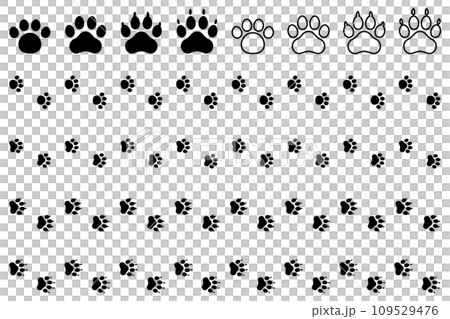 モノクロのイヌ、ネコの足跡のベクターイラストセット 109529476