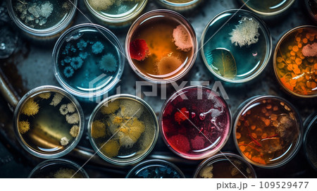 ペトリ皿に入った微生物・研究室 ペトリ皿に入った微生物・研究室 109529477