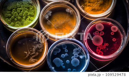 ペトリ皿に入った微生物・研究室 ペトリ皿に入った微生物・研究室 109529478