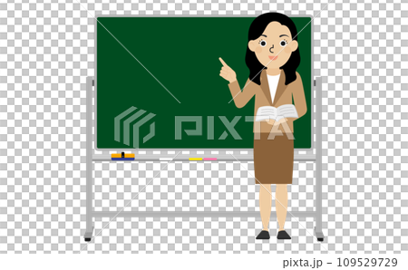A Japanese woman standing in front of a mobile blackboard and giving an explanation 109529729